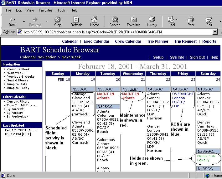 Executive Calendar Screen